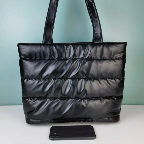 Black Quilted Puffer Tote Bag - Picture 3 of 4